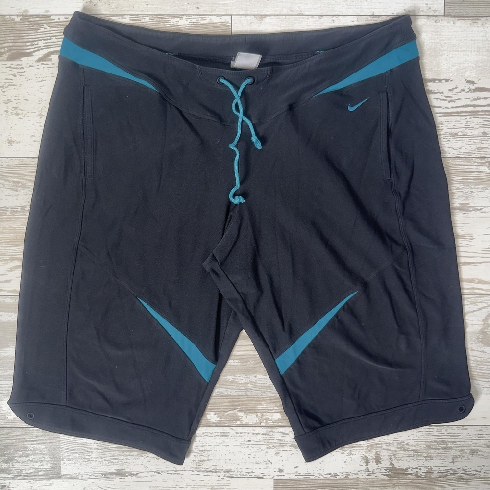 Nike Board Shorts Boys XL Black Teal Swim Trunks Drawstring Colorblock Polyester